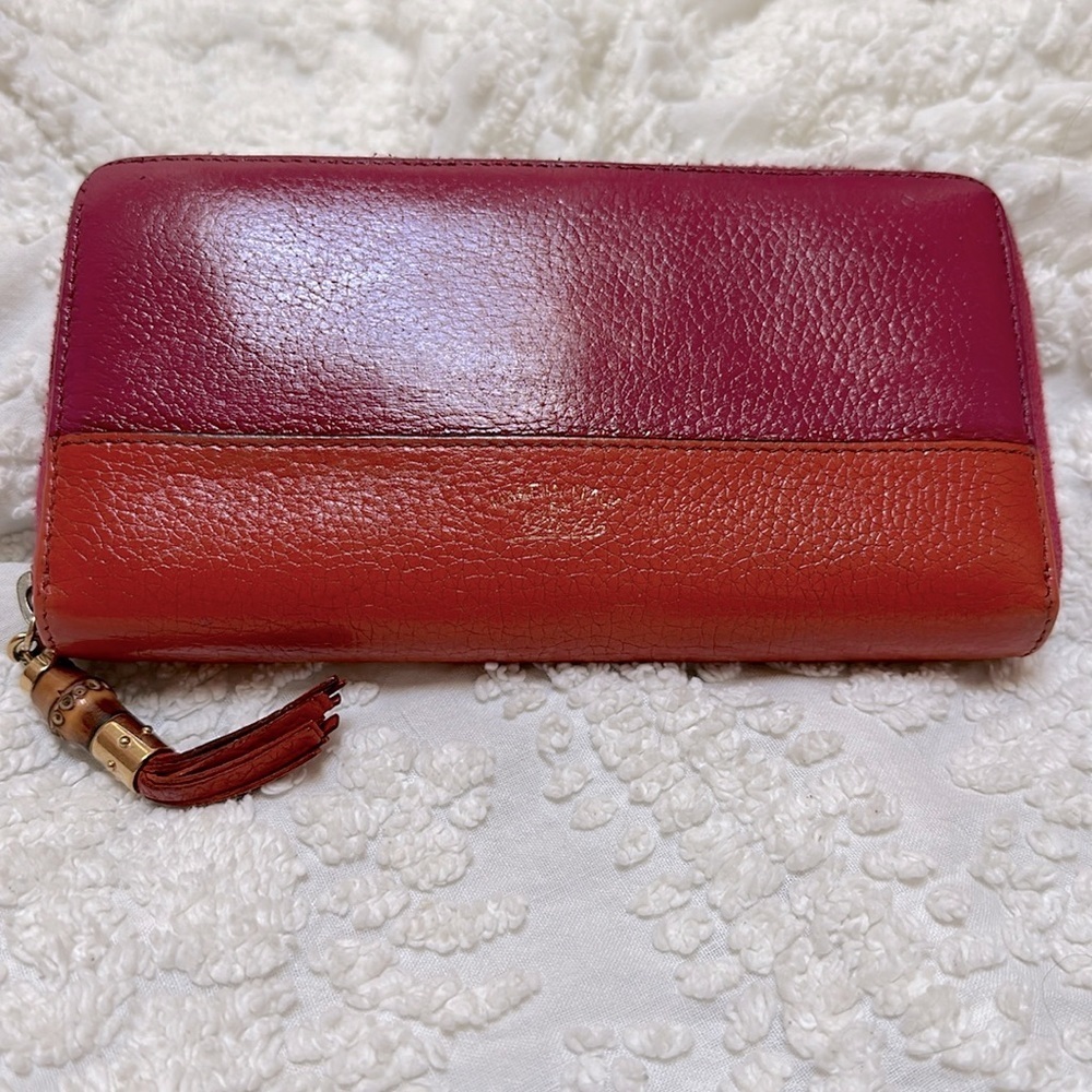 Gucci Pink and Orange Pebbled Leather Zip Around Long Wallet- Rehab Tint